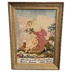 Antique 19th Century Needlepoint Depiction of “Binding of Isaac” by Abraham, 1882