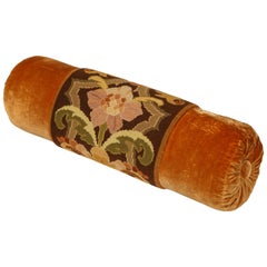 19th Century Needlepoint on Velvet Bolster