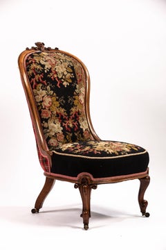 19th Century Needlepoint Upholstered English Slipper Chair