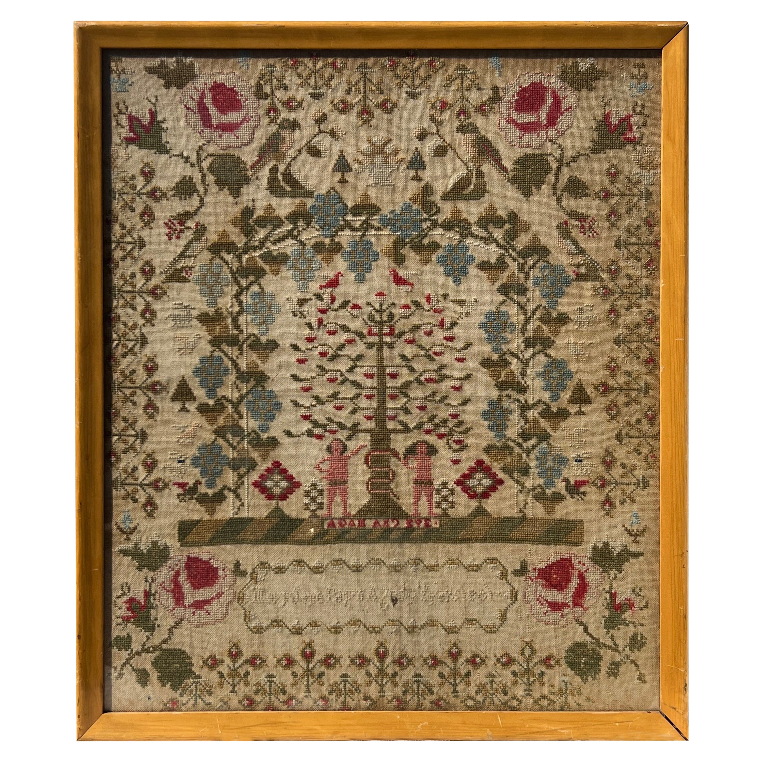19th Century Needlework Sampler of the Garden of Eden