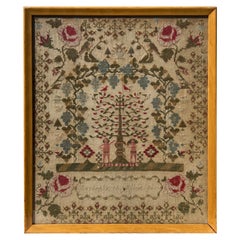 Antique 19th Century Needlework Sampler of the Garden of Eden