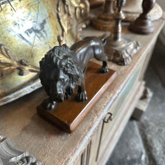 19th Century Neo Classical Italian Bronze Lion on a Wood Base