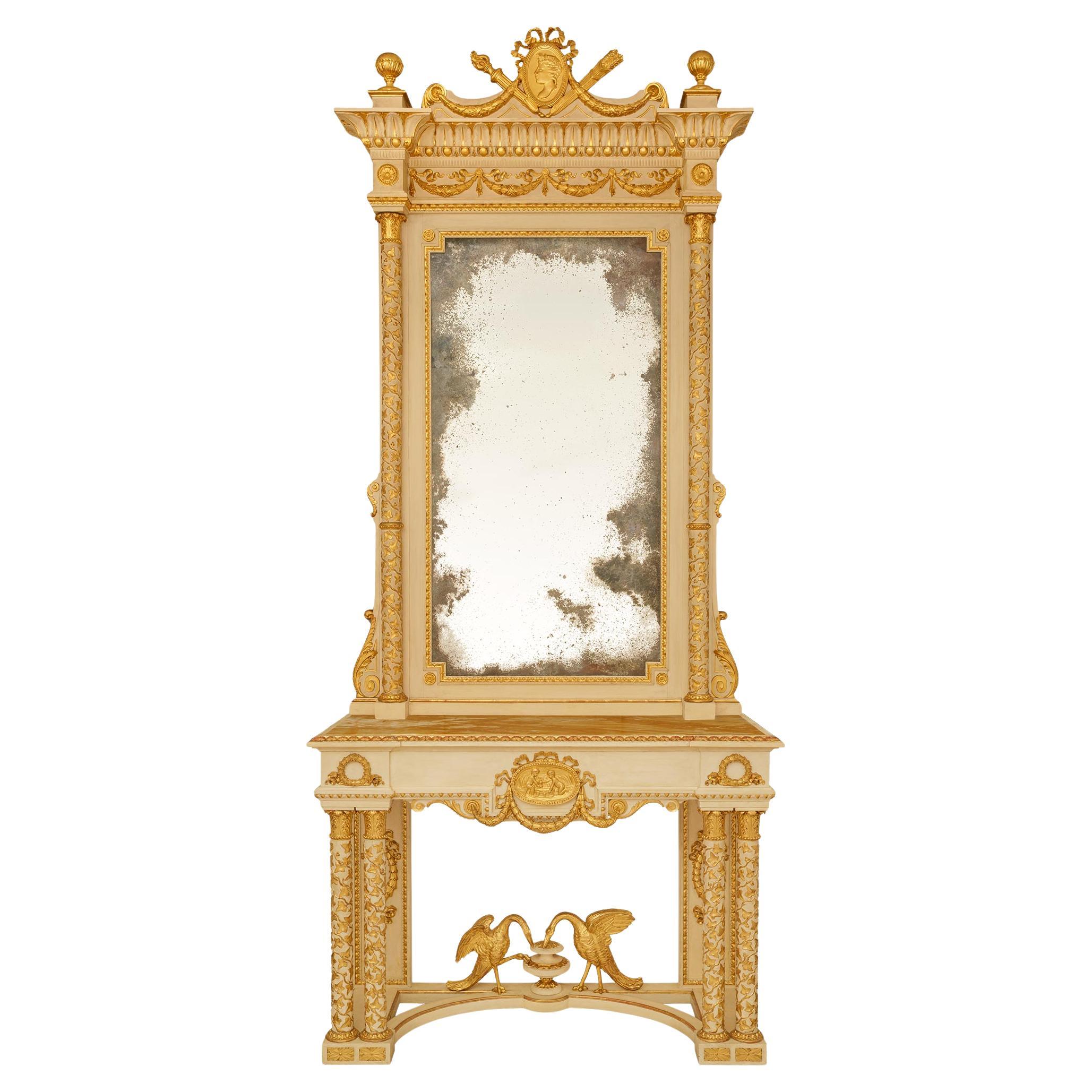 19. Jh. Neoklassizistische Konsole und Spiegel aus patiniertem Wood und Giltwood im Angebot