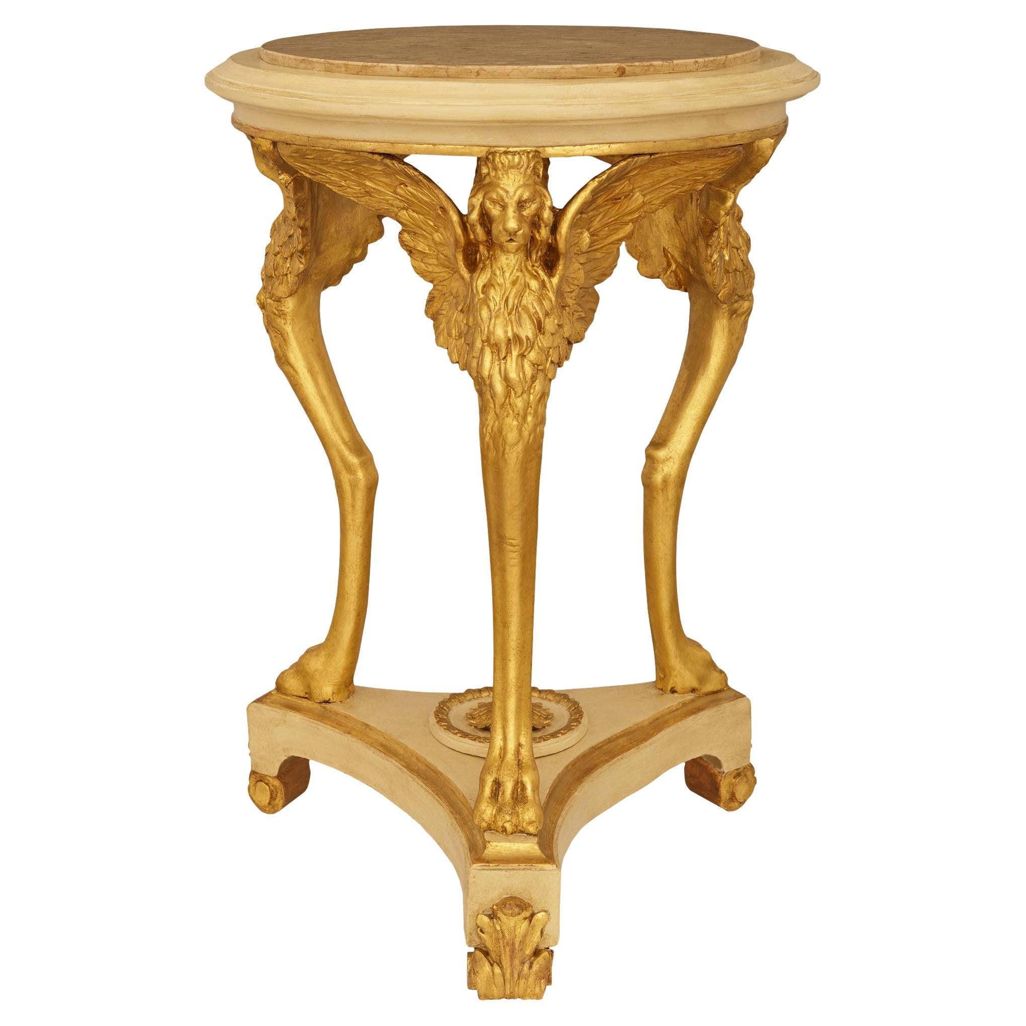 19th century Neo-Classical st. patinated Wood, Giltwood and marble side table