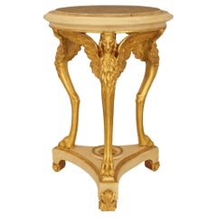19. Jh. Neoklassizistischer Beistelltisch aus patiniertem Wood, Giltwood und Marmor