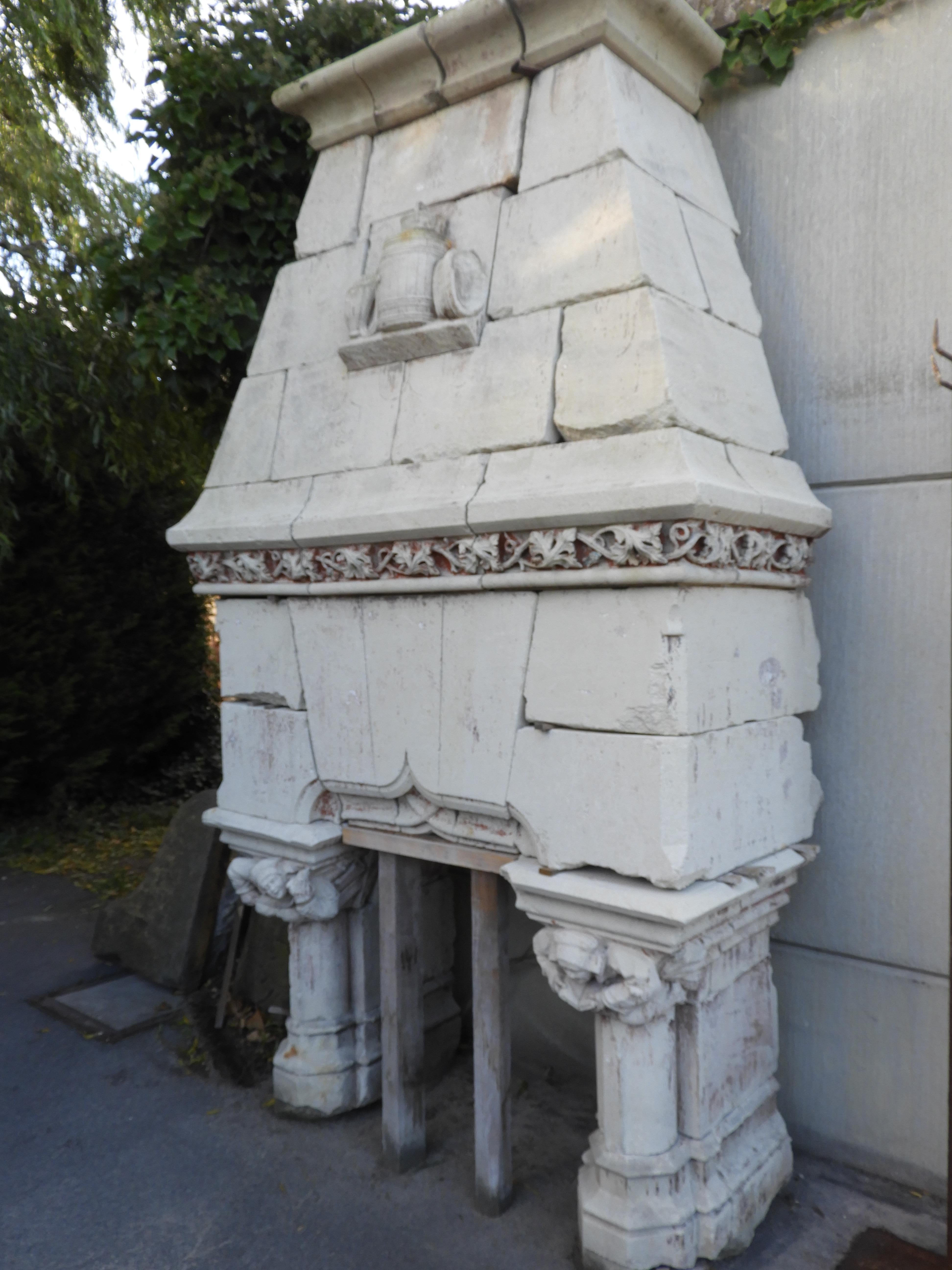 19th century neo gothic decorative fireplace in French limestone .
The interior size is 80 cm wide x 90 cm high .