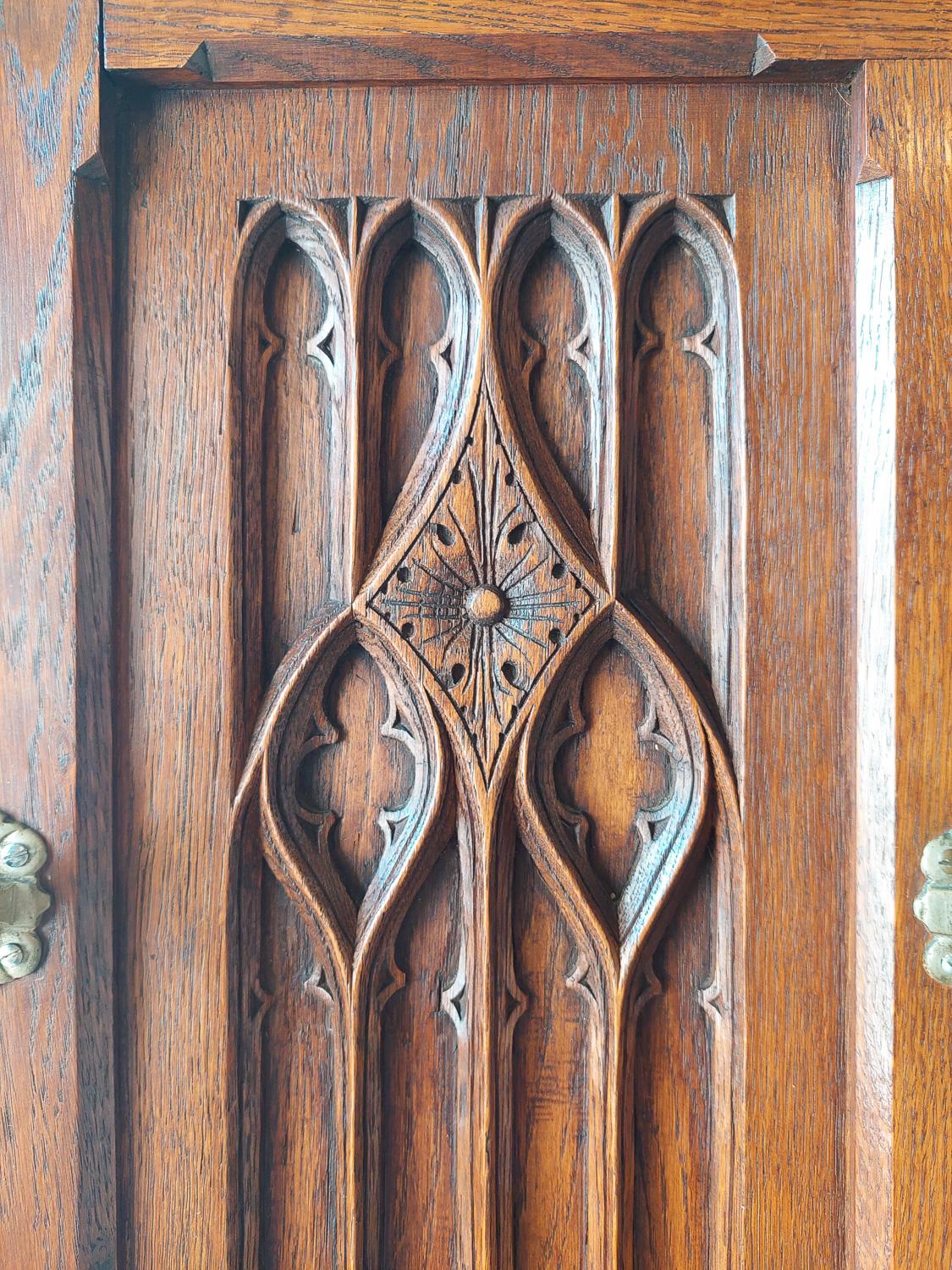 19th Century Neo-Gothic French Carved Oak Coat Rack with Umbrella Stand  3