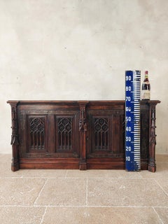 19th Century Neo-Gothic French Hand Carved Oak Chest or Cabinet