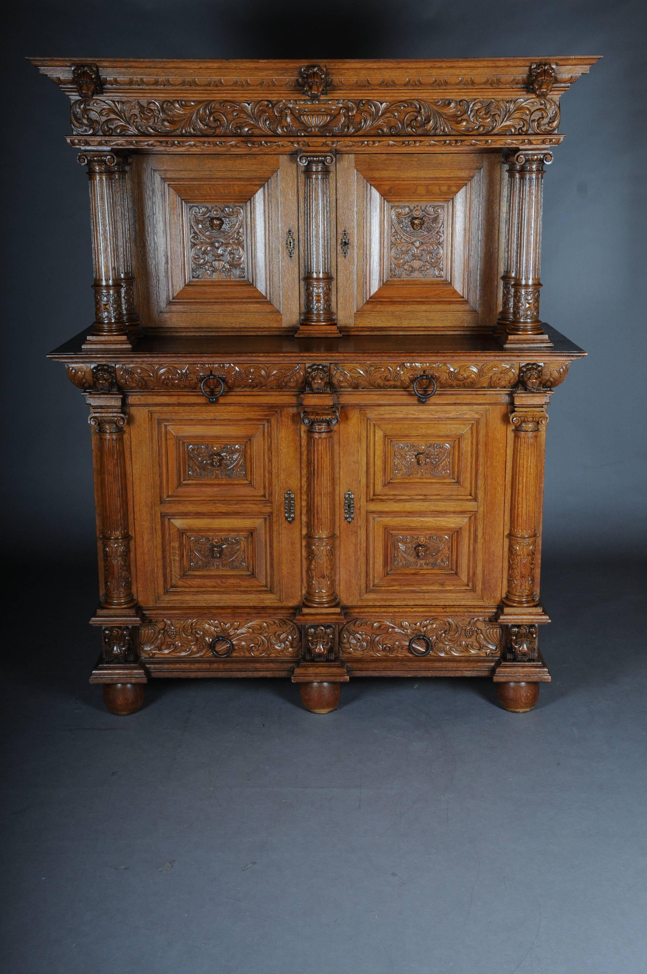 Renaissance Revival 19th Century Neo Renaissance Cabinet Buffet, Solid Oak For Sale