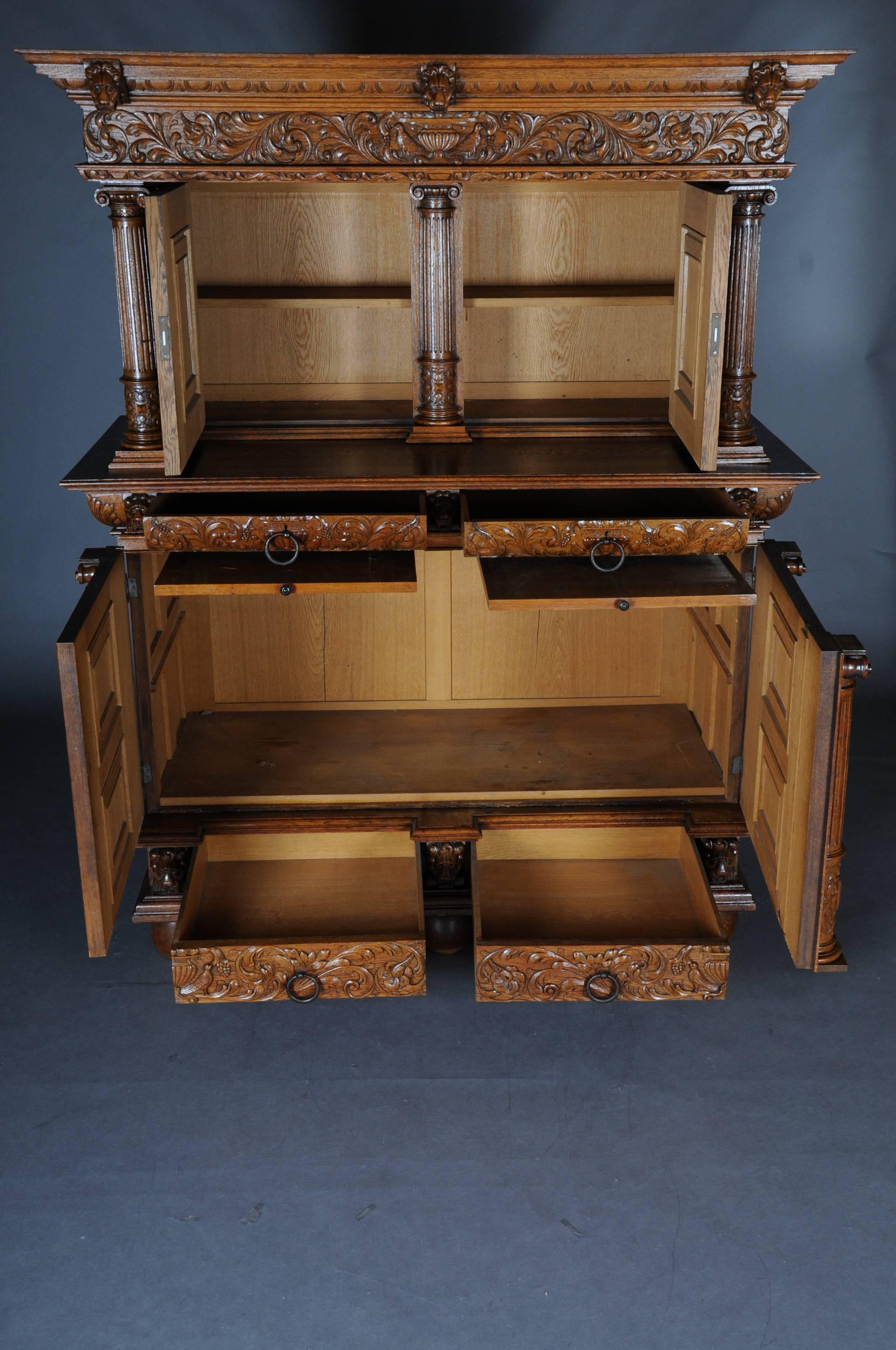 German 19th Century Neo Renaissance Cabinet Buffet, Solid Oak For Sale