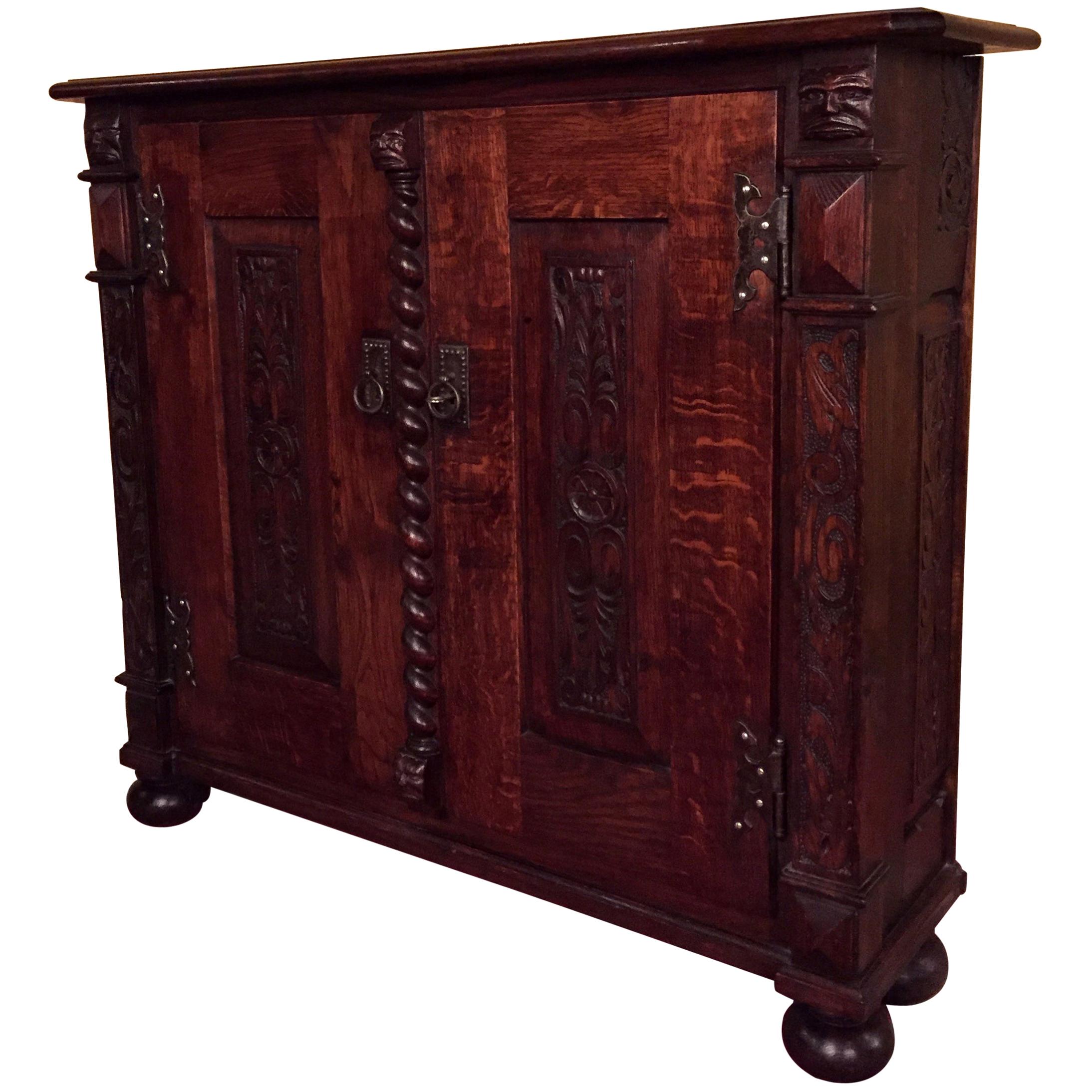 19th Century Neo Renaissance Cabinet Sideboard Solid Oak 1870s