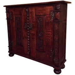 Antique 19th Century Neo Renaissance Cabinet Sideboard Solid Oak 1870s