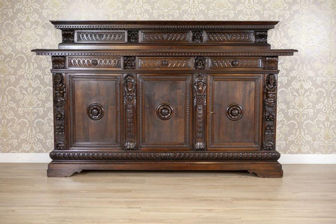 Credenza neorinascimentale in Oak del XIX secolo in marrone scuro In condizioni buone in vendita a Opole, PL