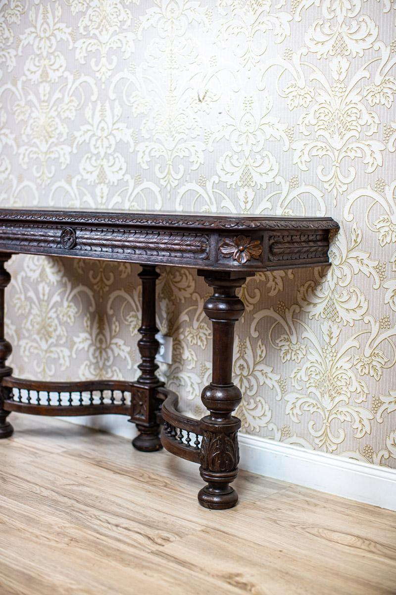 19th-Century Neo-Renaissance Oak Wood and Veneer Console Table in Dark Brown In Good Condition In Opole, PL