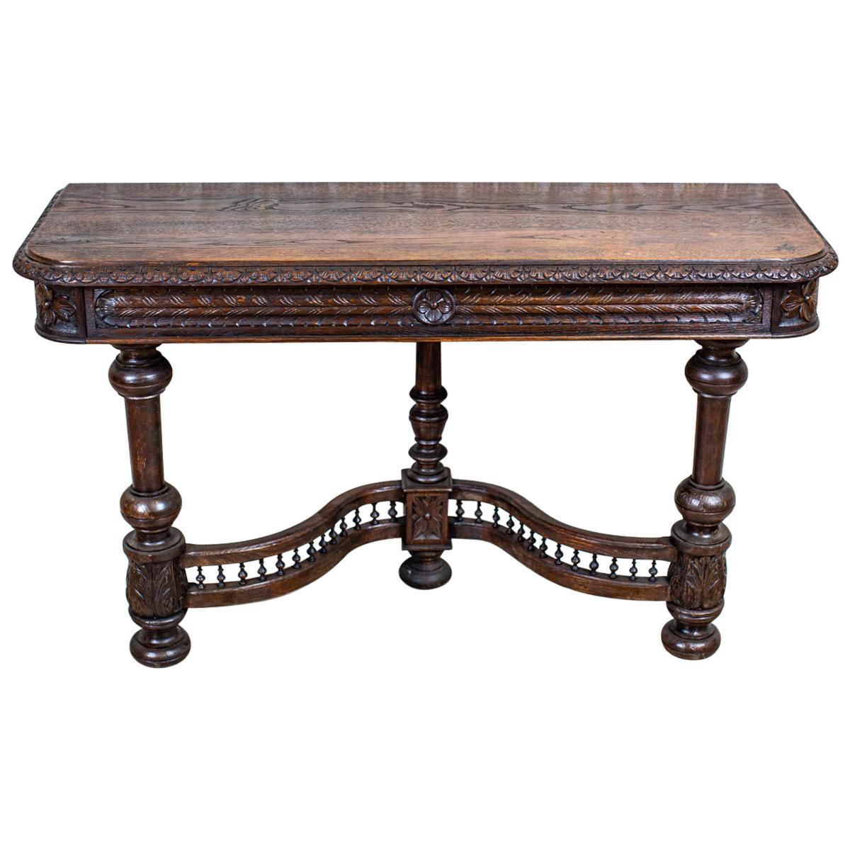 19th-Century Neo-Renaissance Oak Wood and Veneer Console Table in Dark Brown