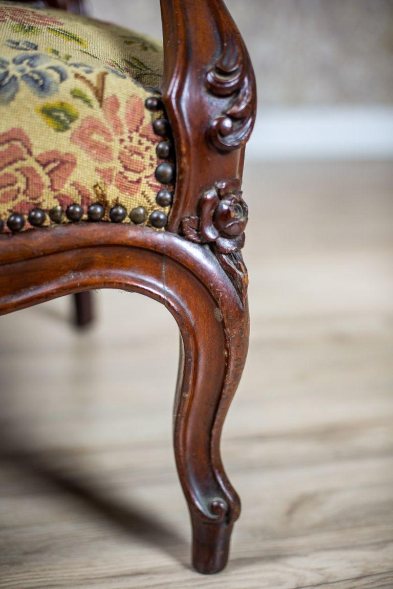 Wood 19th-Century Baroque Revival Armchair With Floral Upholstered Seat For Sale