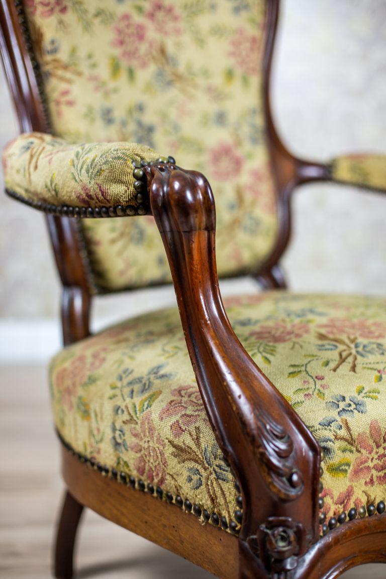 19th-Century Baroque Revival Armchair With Floral Upholstered Seat For Sale 1