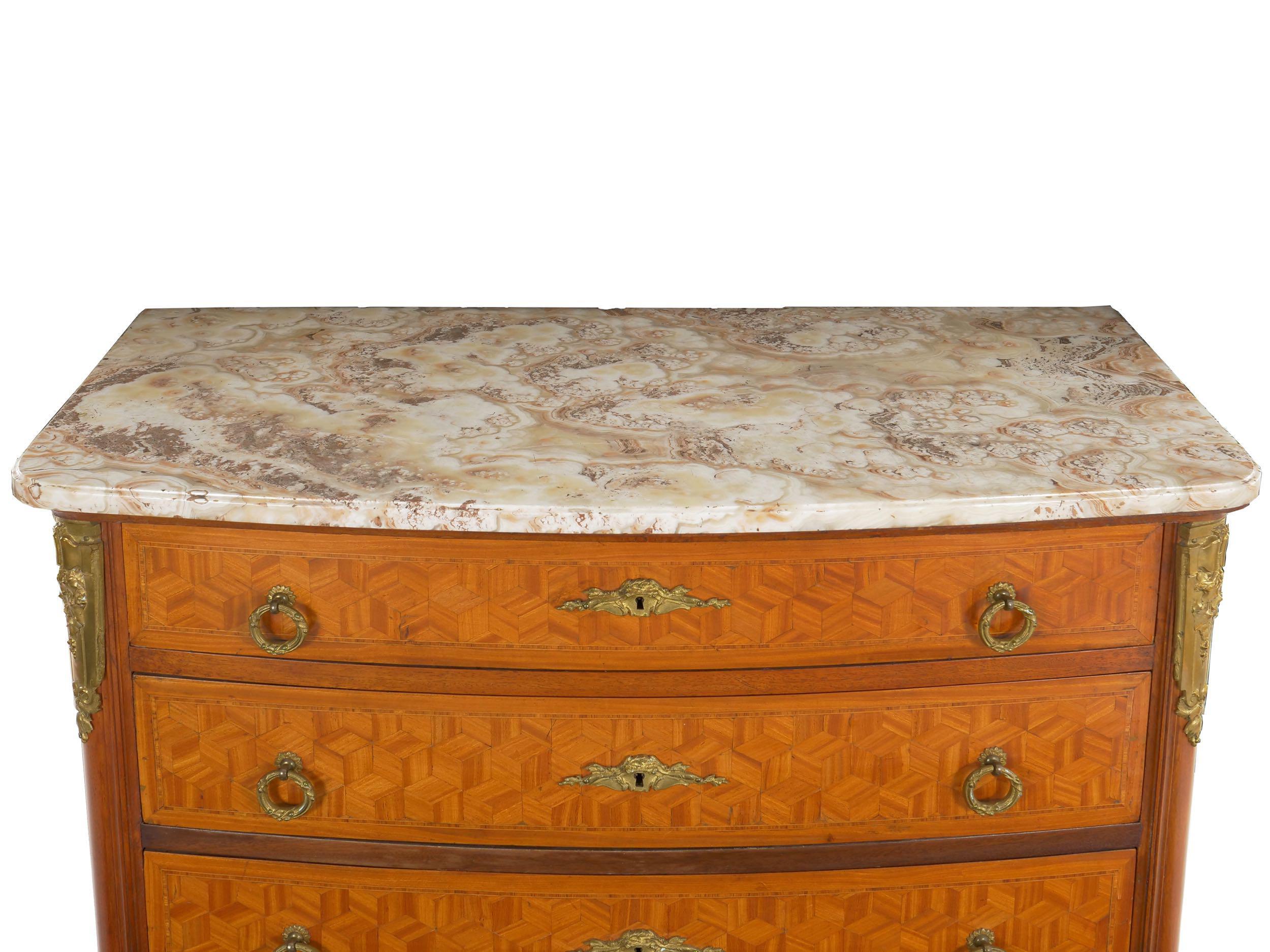 19th Century Neoclassical Antique Marble Top Commode Chest of Drawers 1