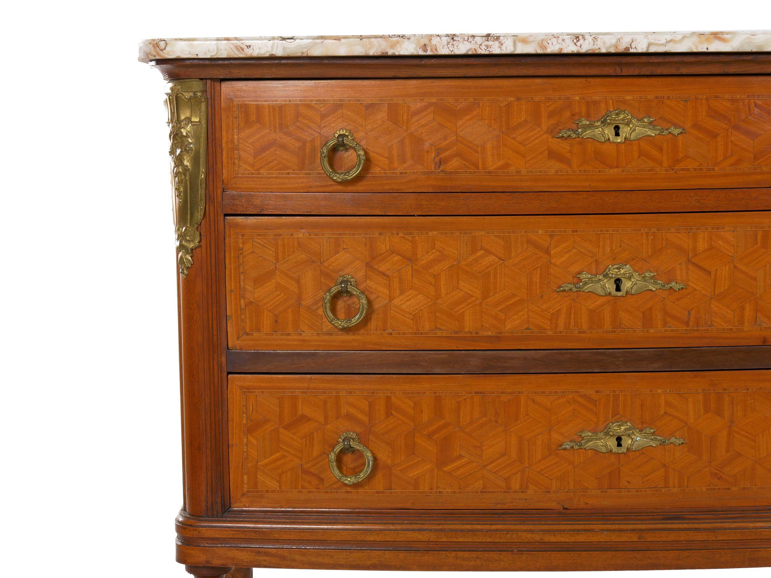 19th Century Neoclassical Antique Marble Top Commode Chest of Drawers 2