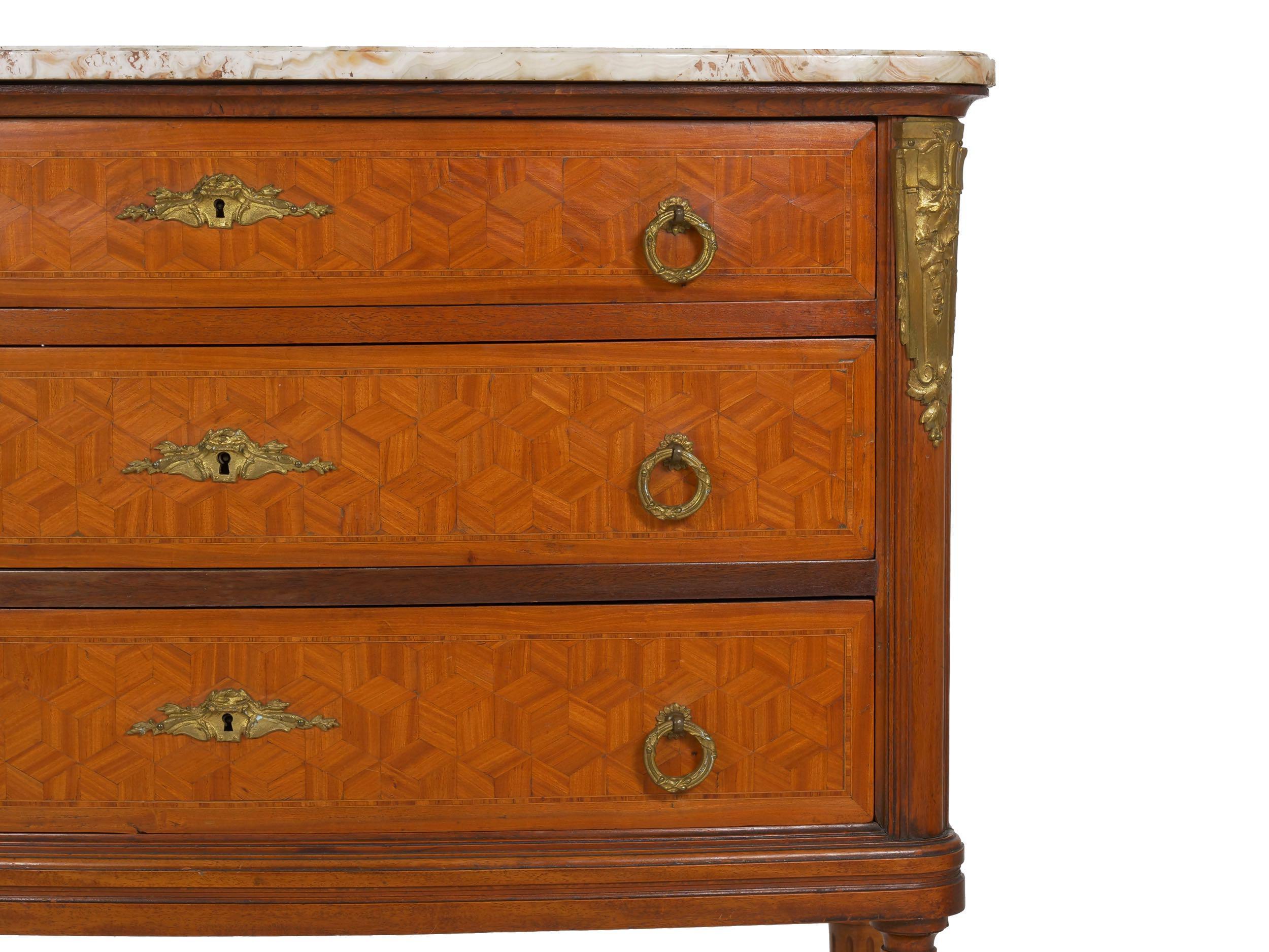 19th Century Neoclassical Antique Marble Top Commode Chest of Drawers 3