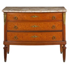 19th Century Neoclassical Antique Marble Top Commode Chest of Drawers