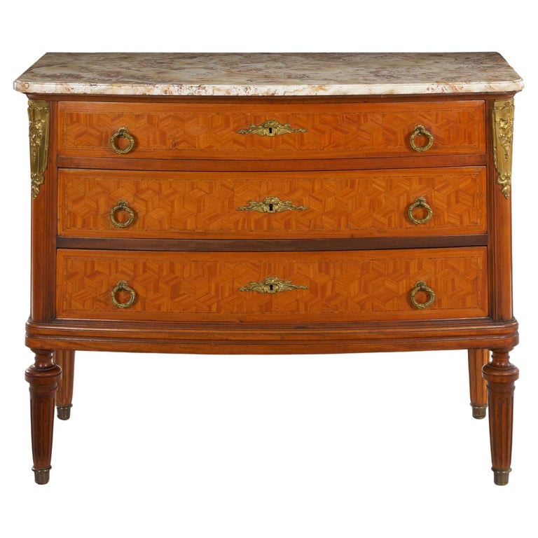 19th Century Neoclassical Antique Marble Top Commode Chest of Drawers ...