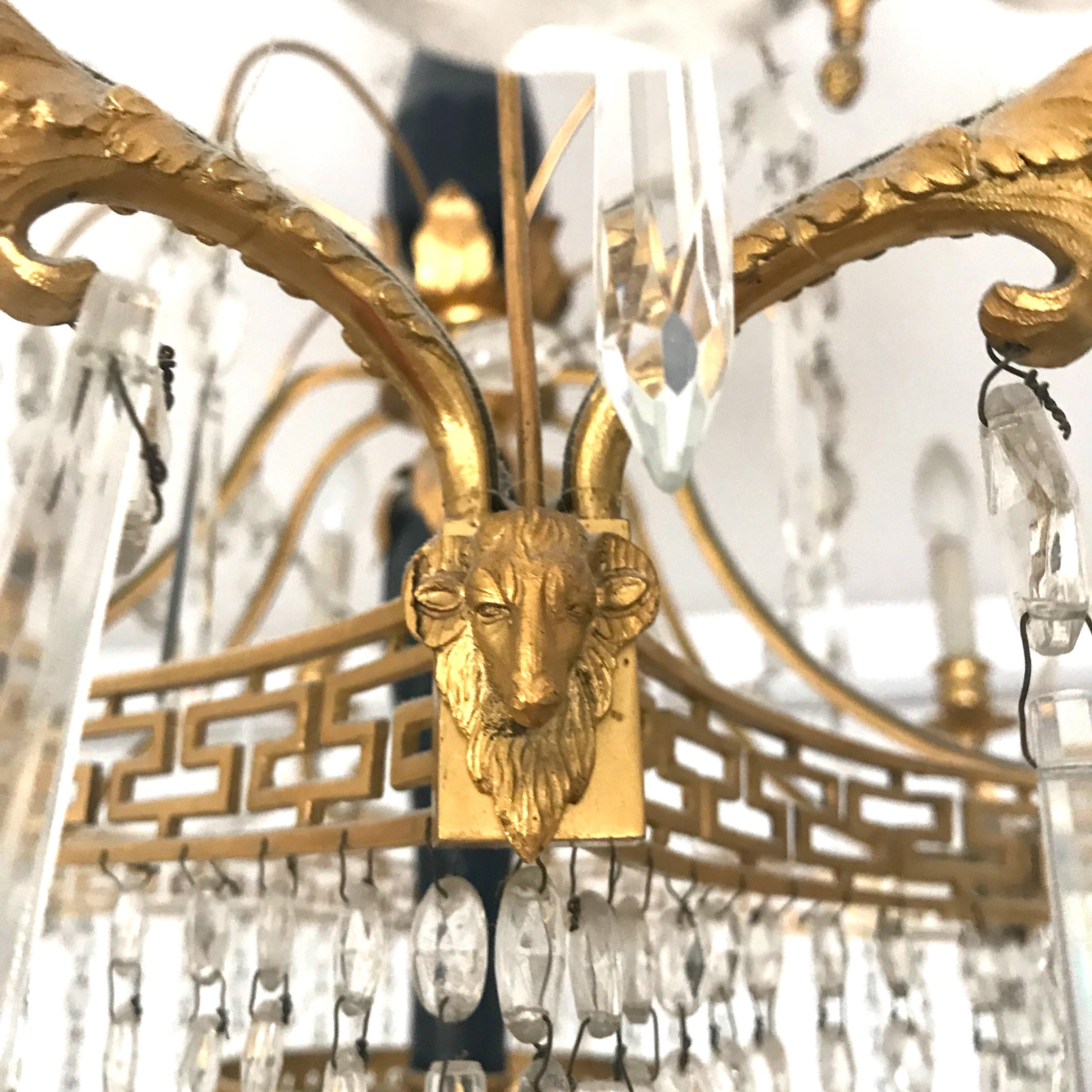19th Century Neoclassical Baltic Crystal and Gilt Bronze Chandelier For Sale 8
