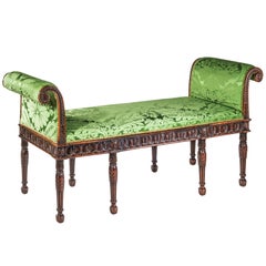 19th Century Neoclassical Bedroom Bench in Apple Green Silk