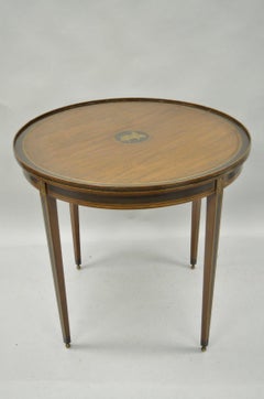 Table bouillotte ronde néoclassique du 19ème siècle en acajou incrusté de laiton