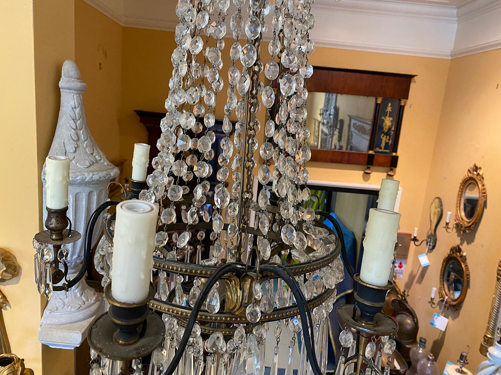 19th Century Neoclassical Bronze and Crystal Six-Arm Chandelier 11