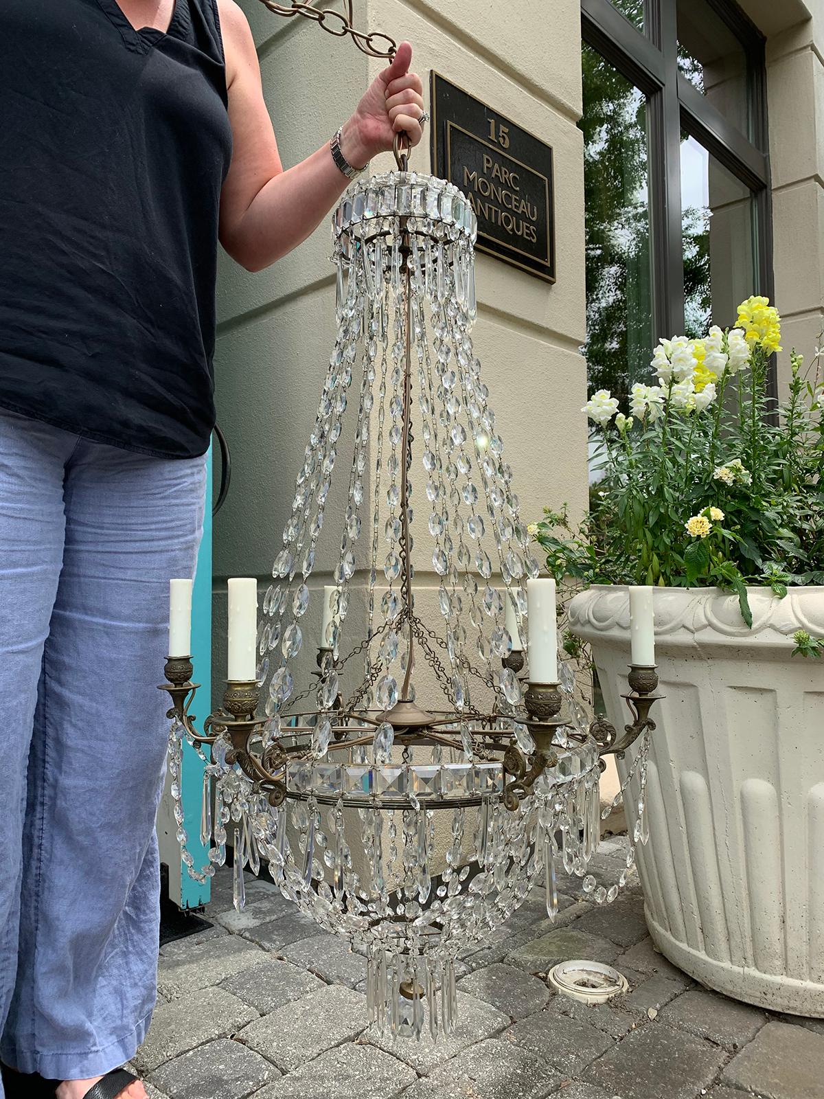 19th Century Neoclassical Bronze and Crystal Six-Arm Chandelier In Good Condition In Atlanta, GA