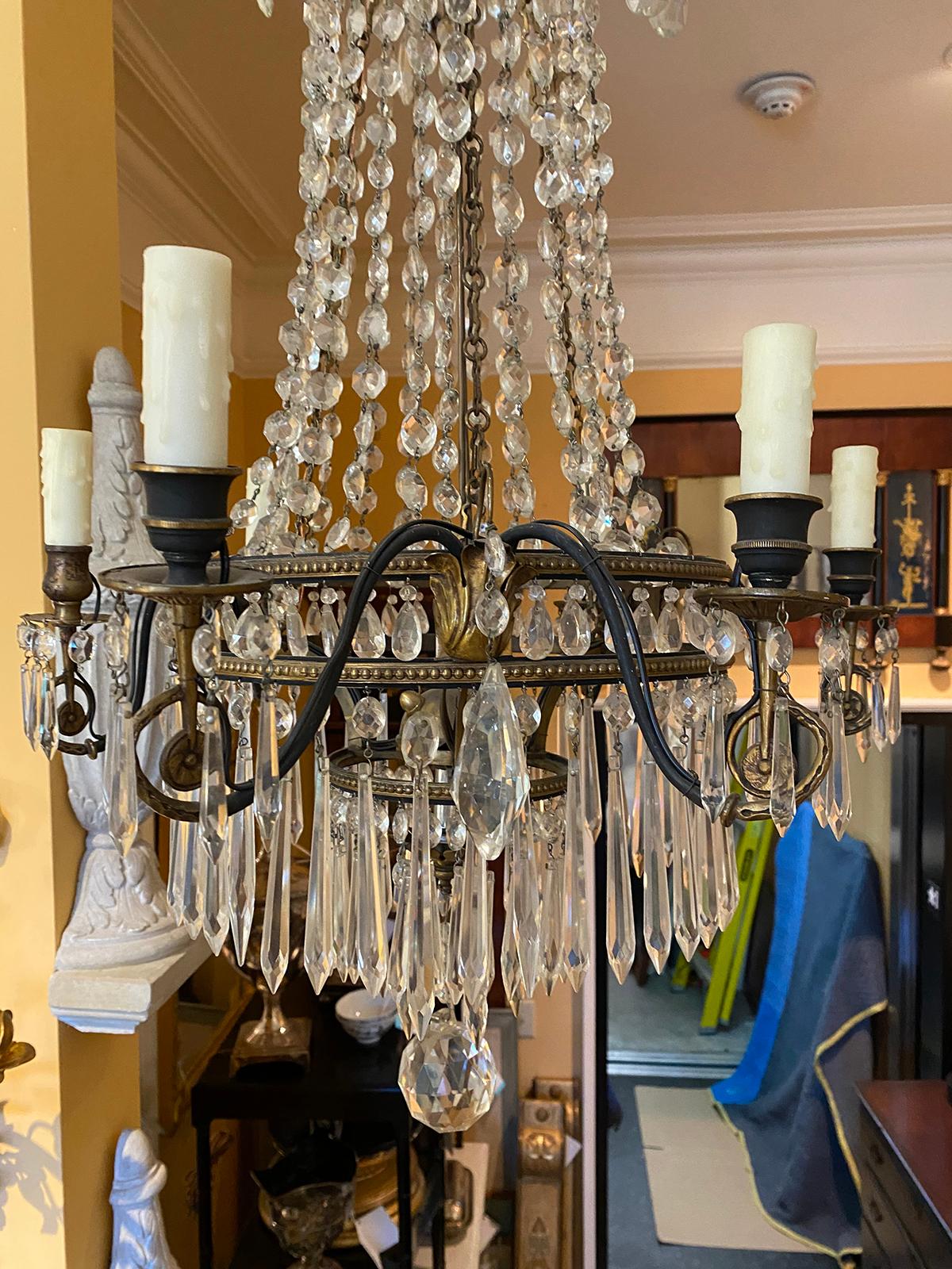 19th Century Neoclassical Bronze and Crystal Six-Arm Chandelier In Good Condition In Atlanta, GA