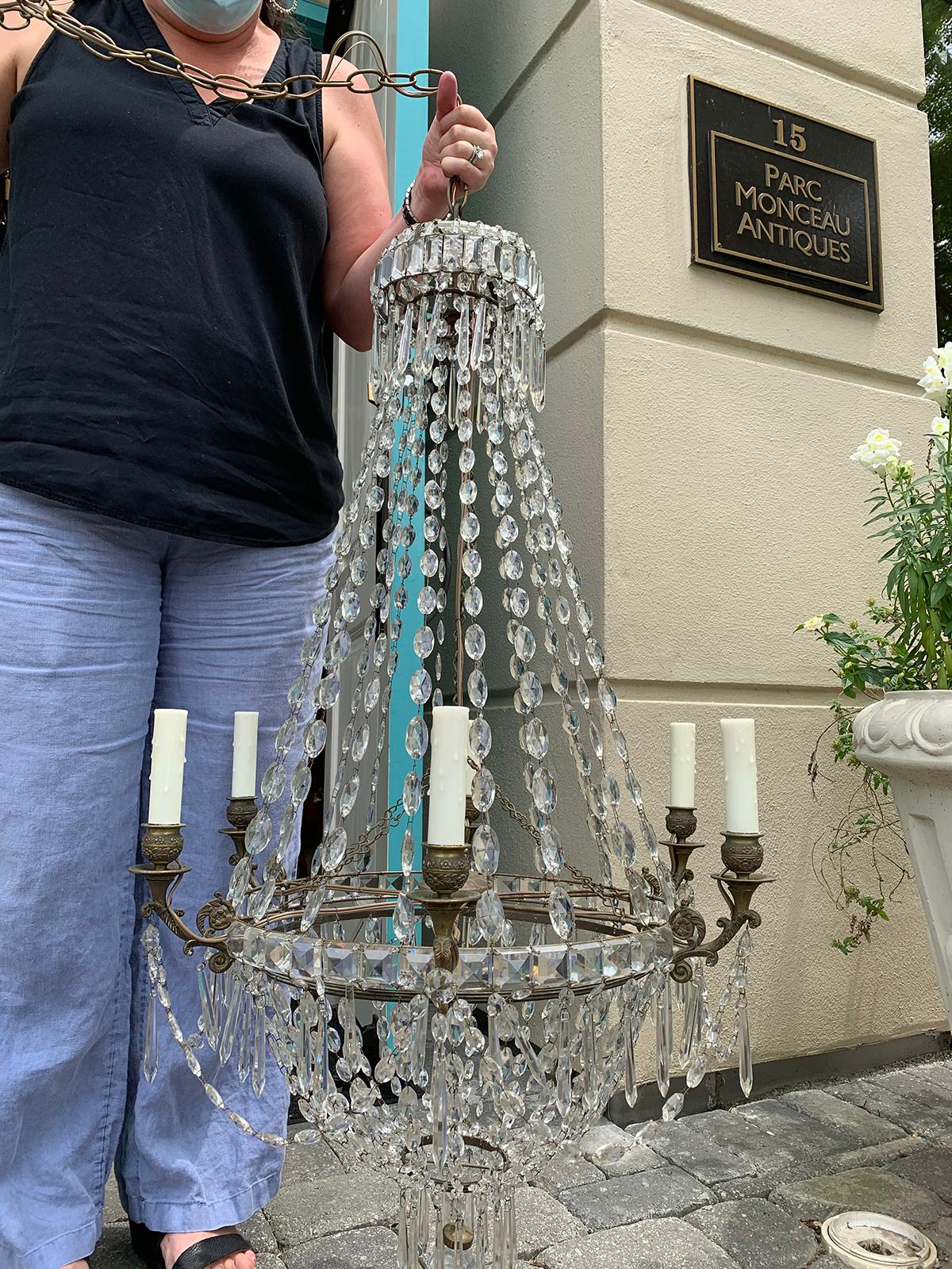 19th Century Neoclassical Bronze and Crystal Six-Arm Chandelier 1