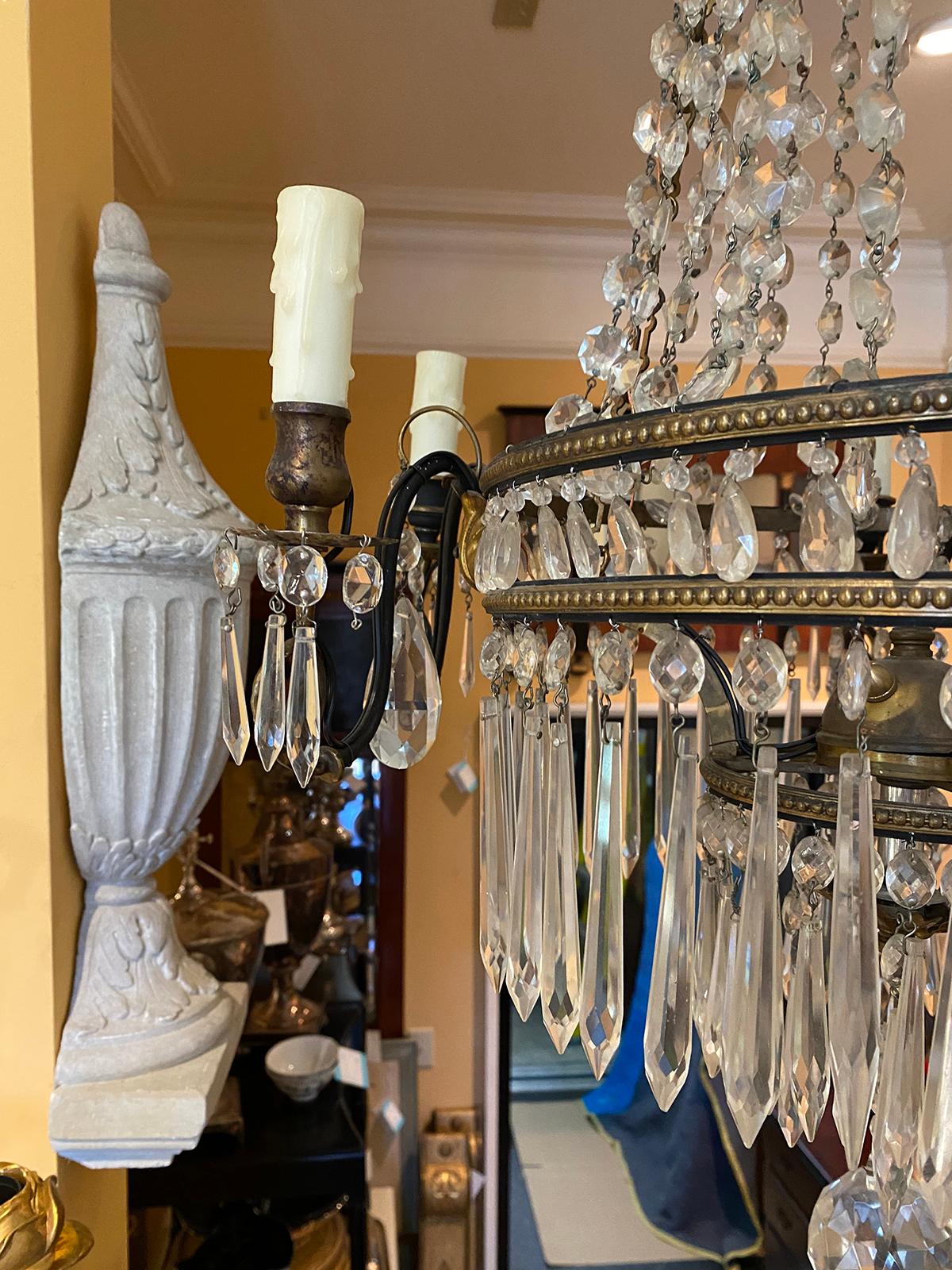 19th Century Neoclassical Bronze and Crystal Six-Arm Chandelier 1