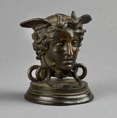 19th Century Neoclassical Bronze Inkwell Head of Medusa