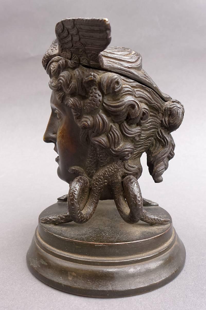 Neoclassical Revival 19th Century Neoclassical Bronze Inkwell Head of Medusa