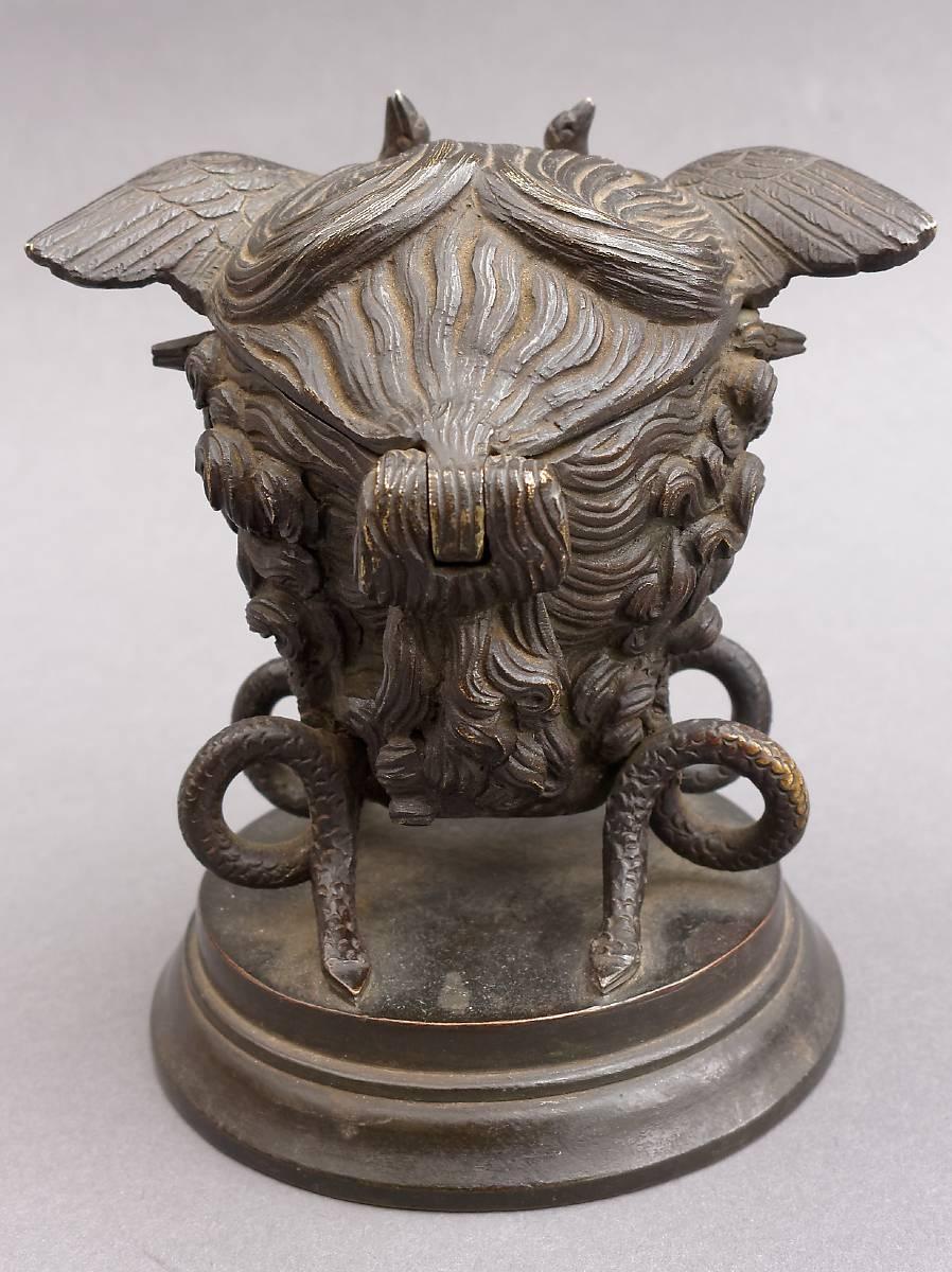 European 19th Century Neoclassical Bronze Inkwell Head of Medusa