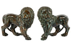 19th Century Neoclassical Bronze Lion Sculptures with Aged Patina