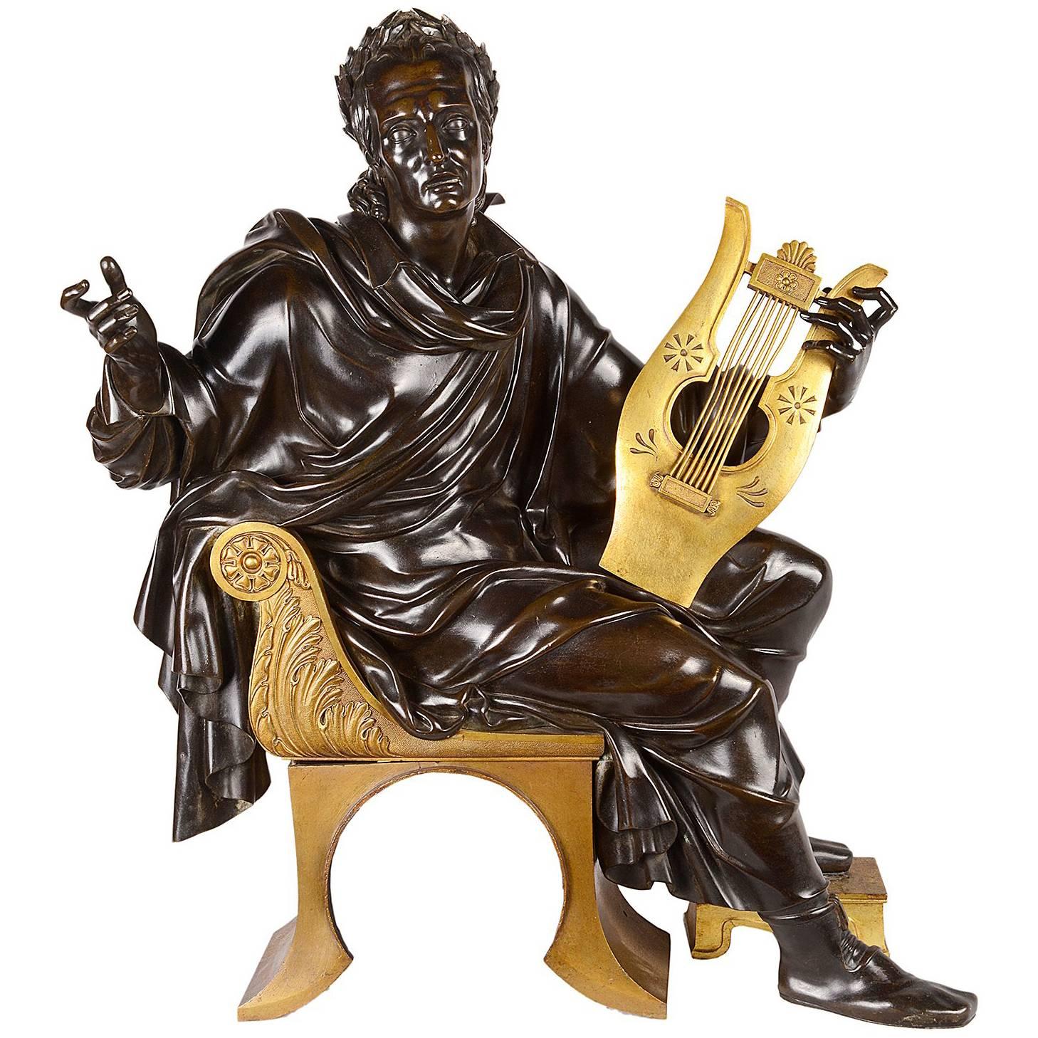 19th Century Neoclassical Bronze Musician For Sale