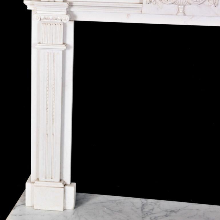 Carved 19th Century Neoclassical Carrara Marble Mantle or Fire Surround