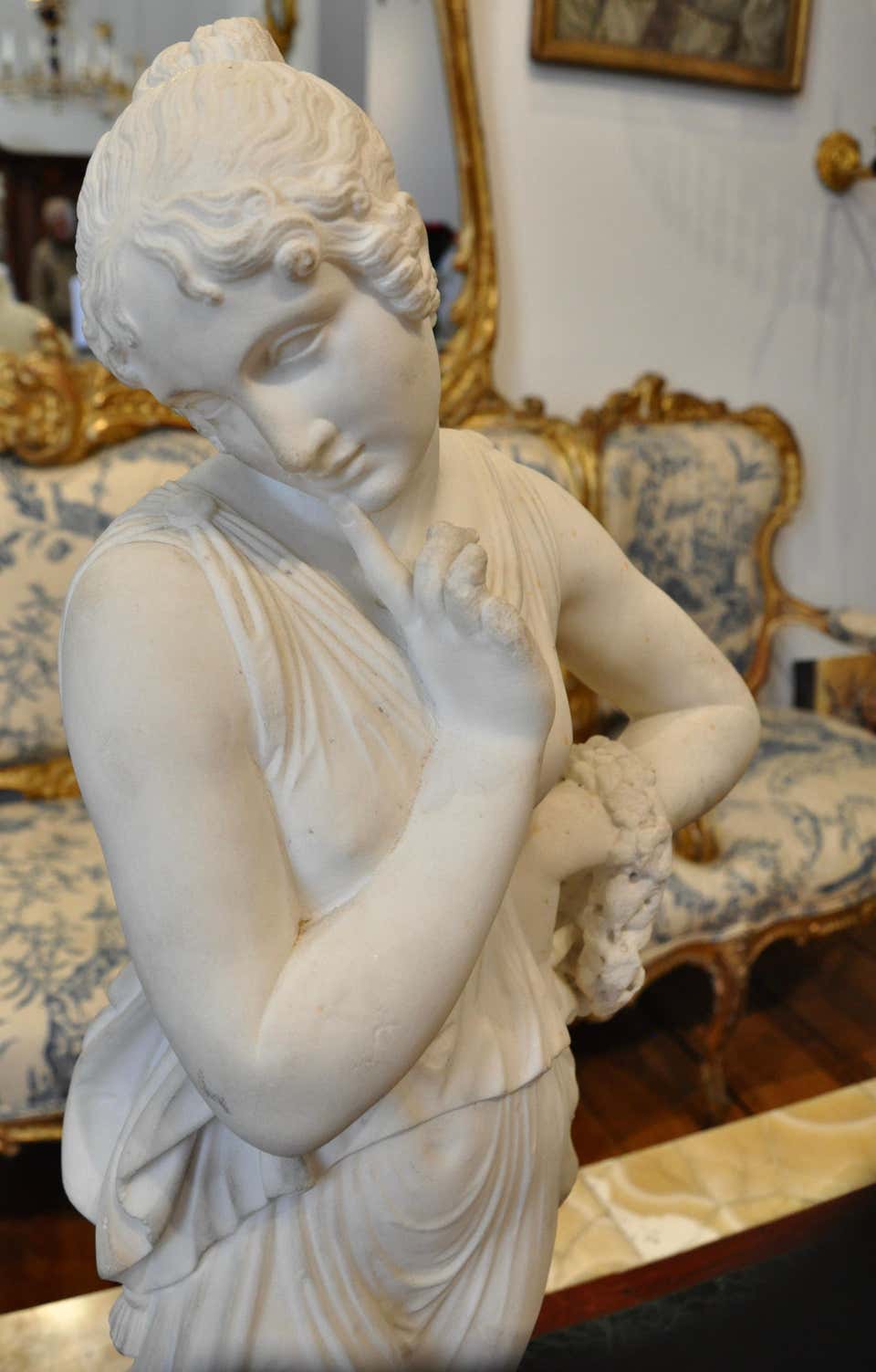 19th century carved marble statue of the Canova Dancing Woman
Beautifully carved in neoclassical dress, great detail.