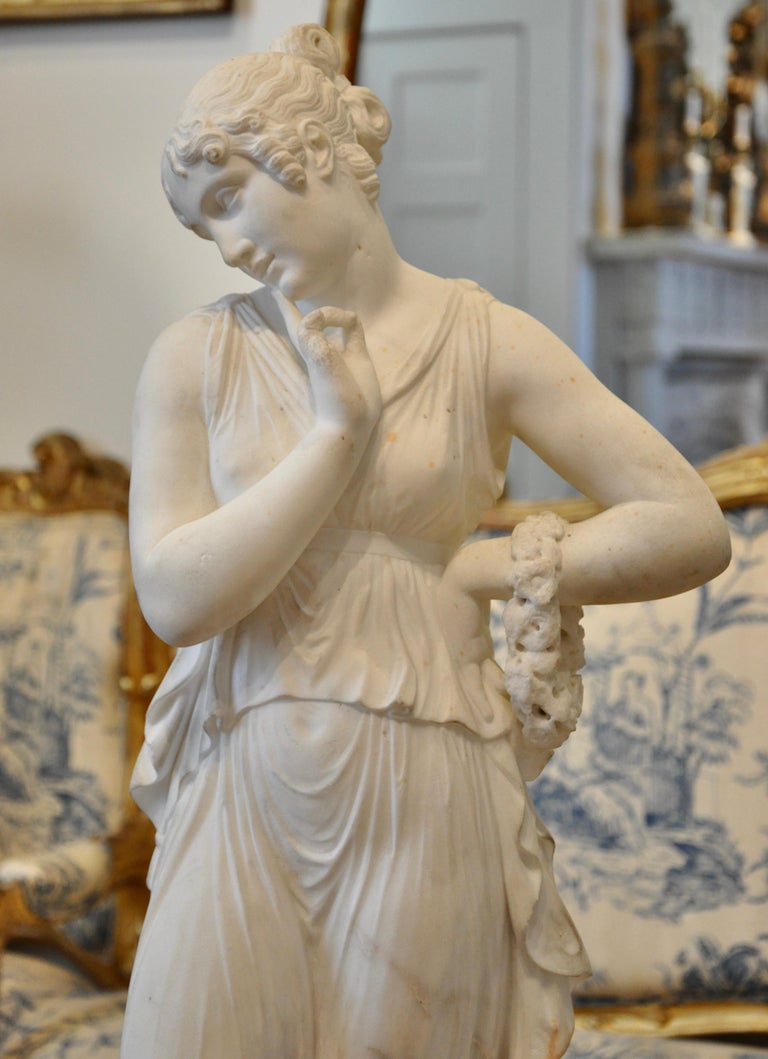 19th Century Neoclassical Carved Marble Statue of Canova's Dancing Woman In Good Condition For Sale In Essex, MA
