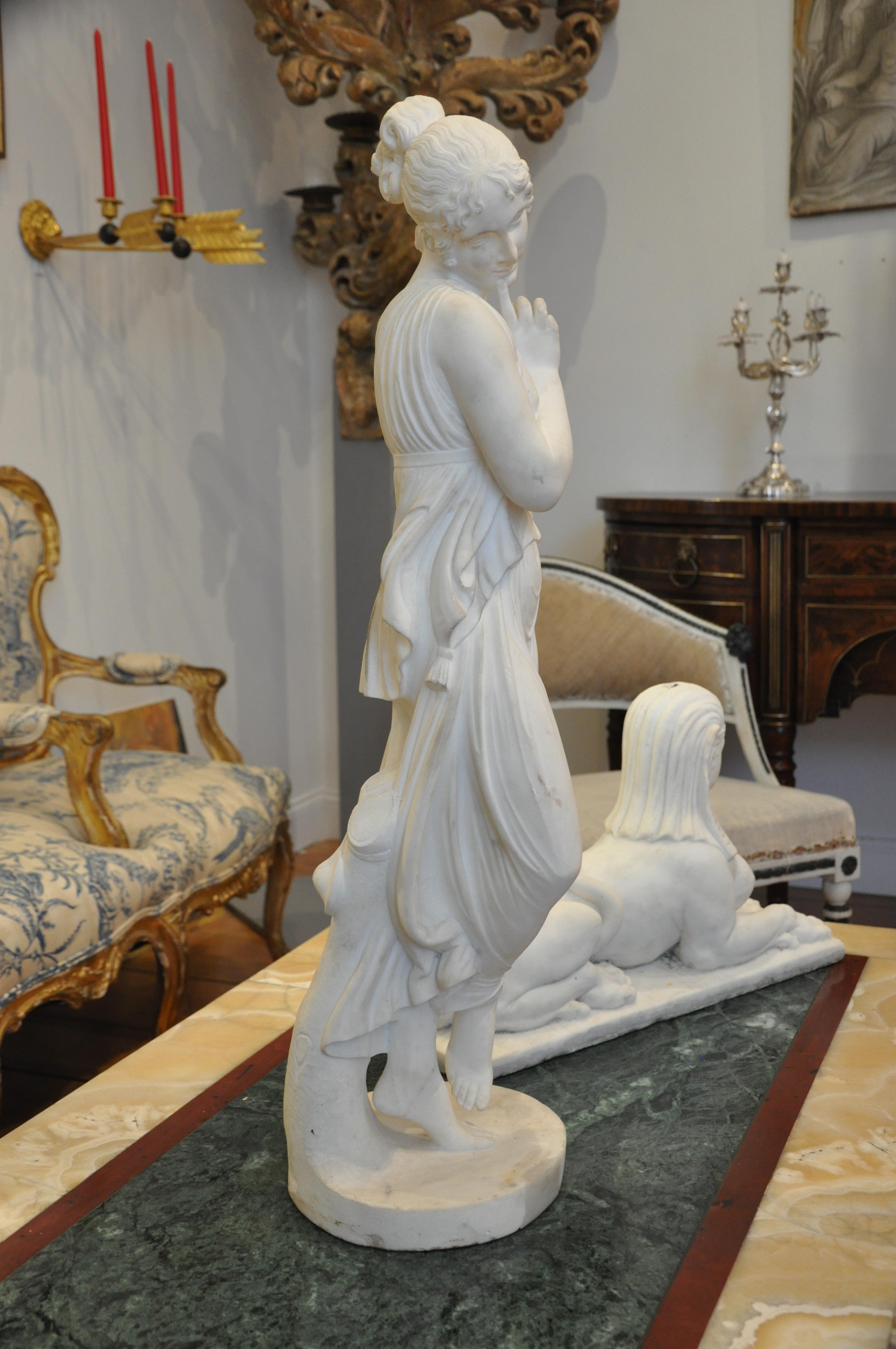 19th Century Neoclassical Carved Marble Statue of Canova's Dancing Woman In Good Condition In Essex, MA