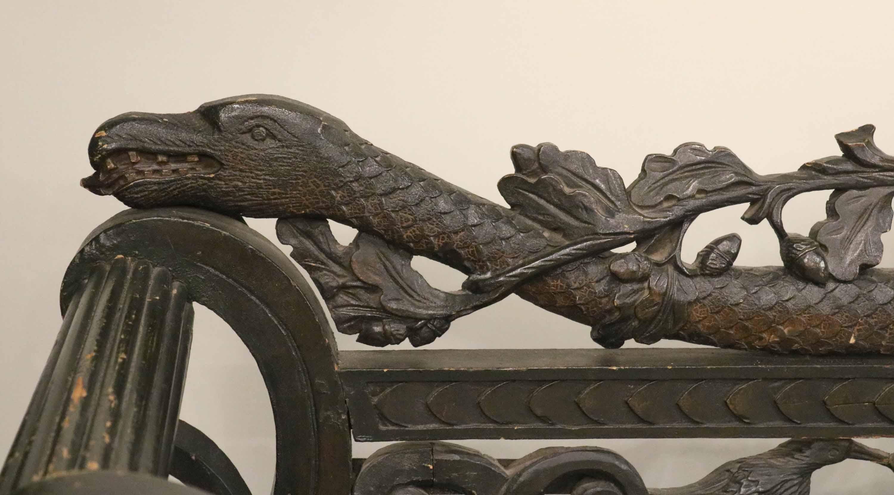 19th Century Neoclassical Carved Settee with Serpent Form In Good Condition In Essex, MA