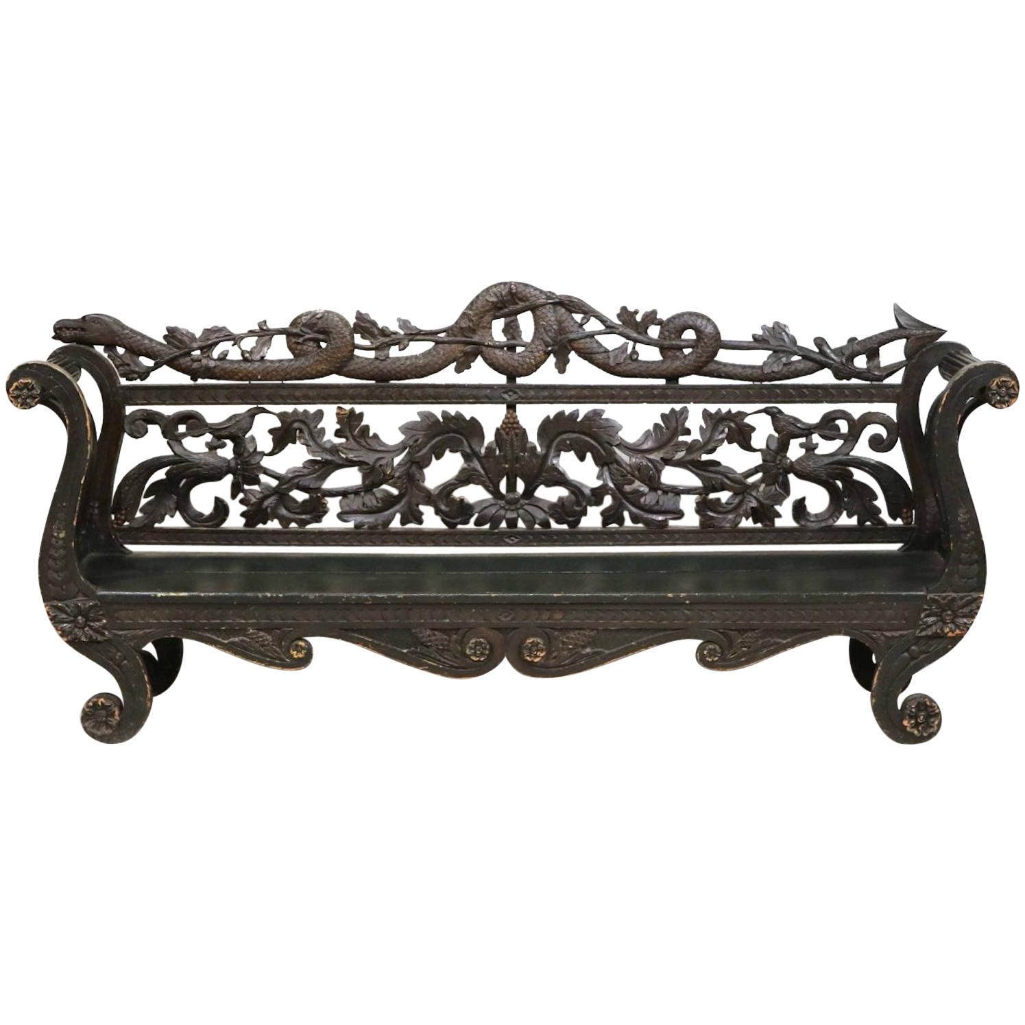19th Century Neoclassical Carved Settee with Serpent Form