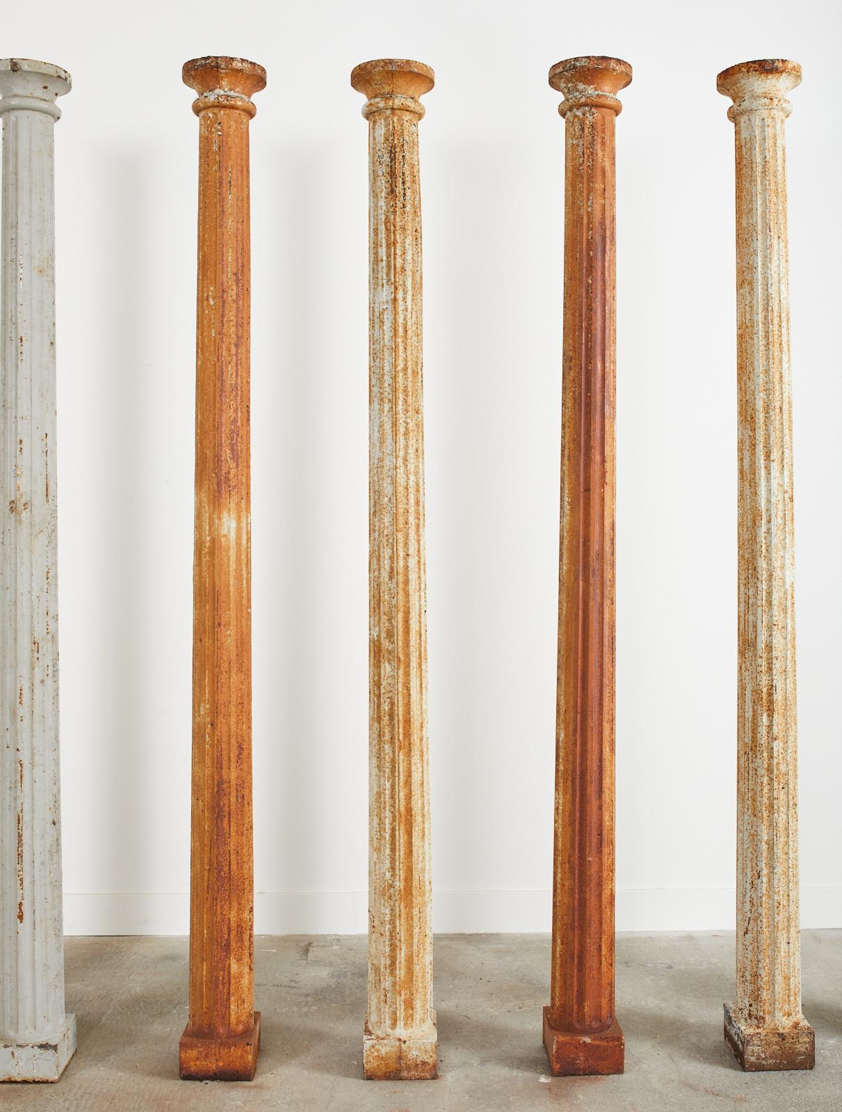 Set of Eight 19th Century Neoclassical Cast Iron Fluted Columns In Distressed Condition In Rio Vista, CA