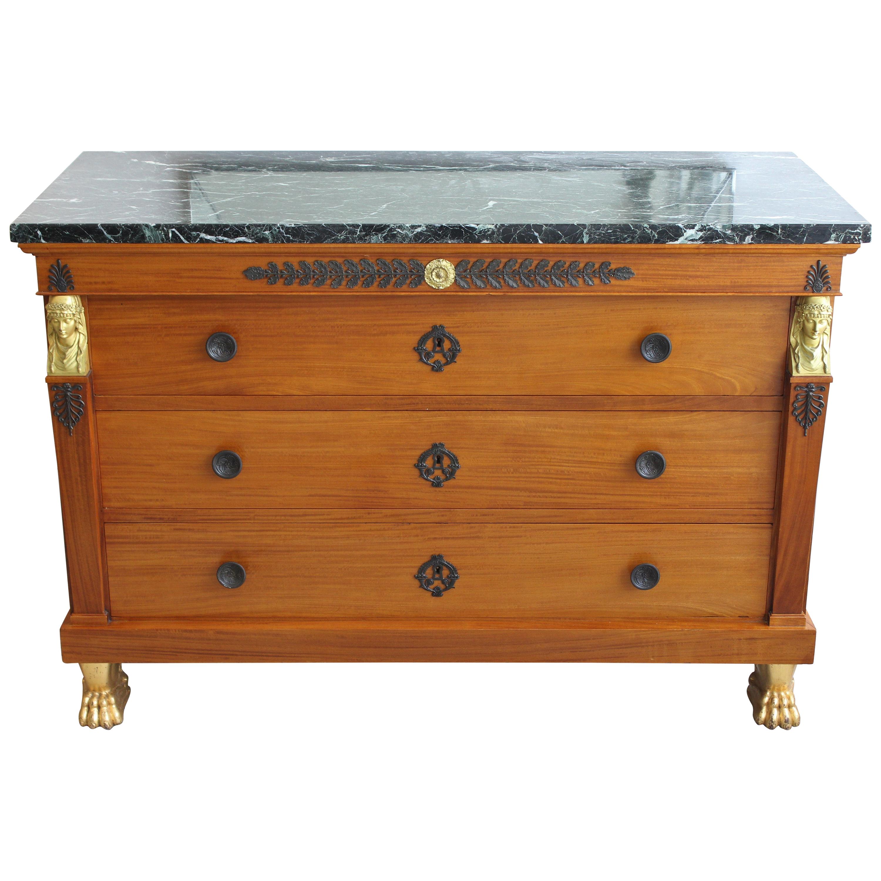 19th Century Neoclassical Chest of Drawers with Marble Top