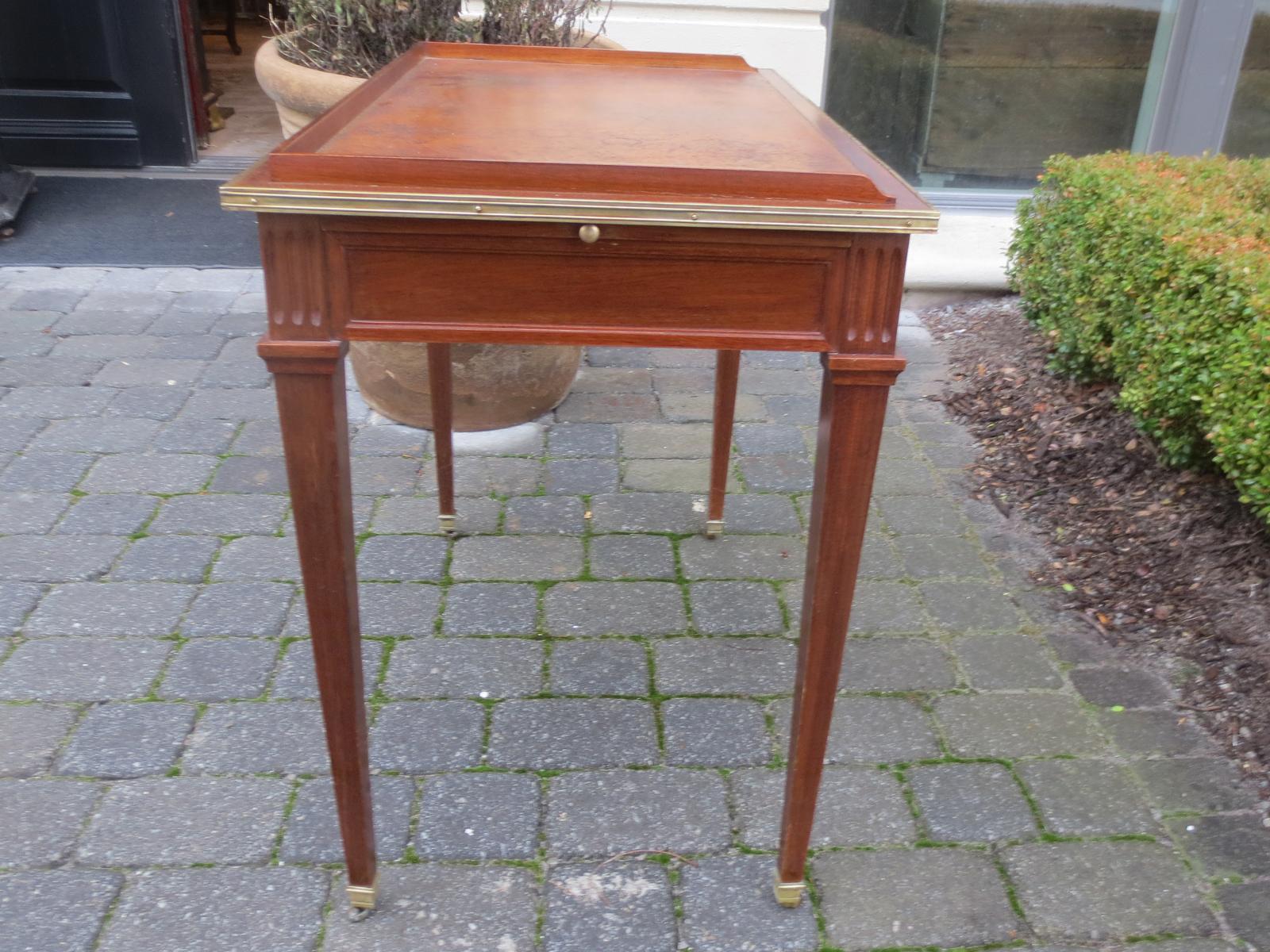 Brass 19th Century Neoclassical Continental Leather Top Writing Table/Desk For Sale