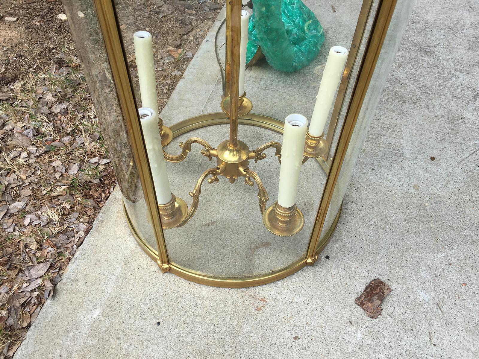 19th Century Neoclassical Curved Glass and Brass Lantern with Smoke Bell 3