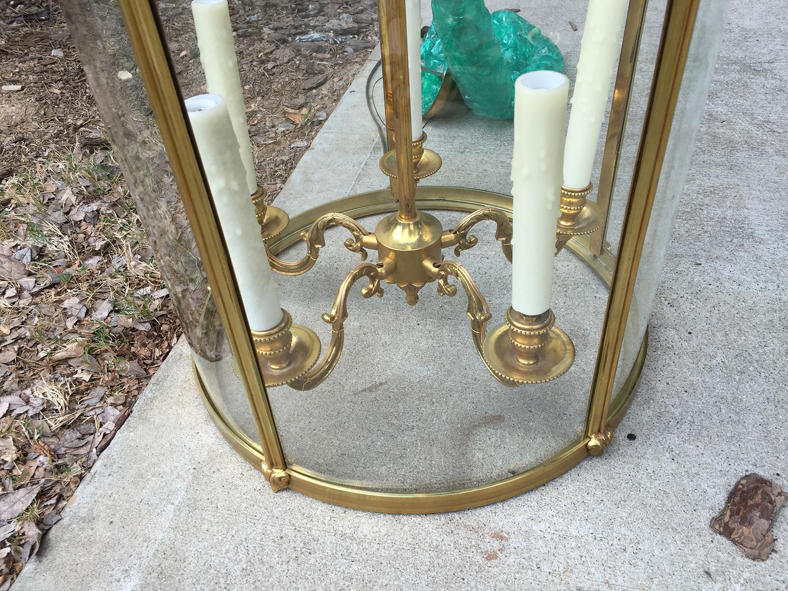 19th Century Neoclassical Curved Glass and Brass Lantern with Smoke Bell 4